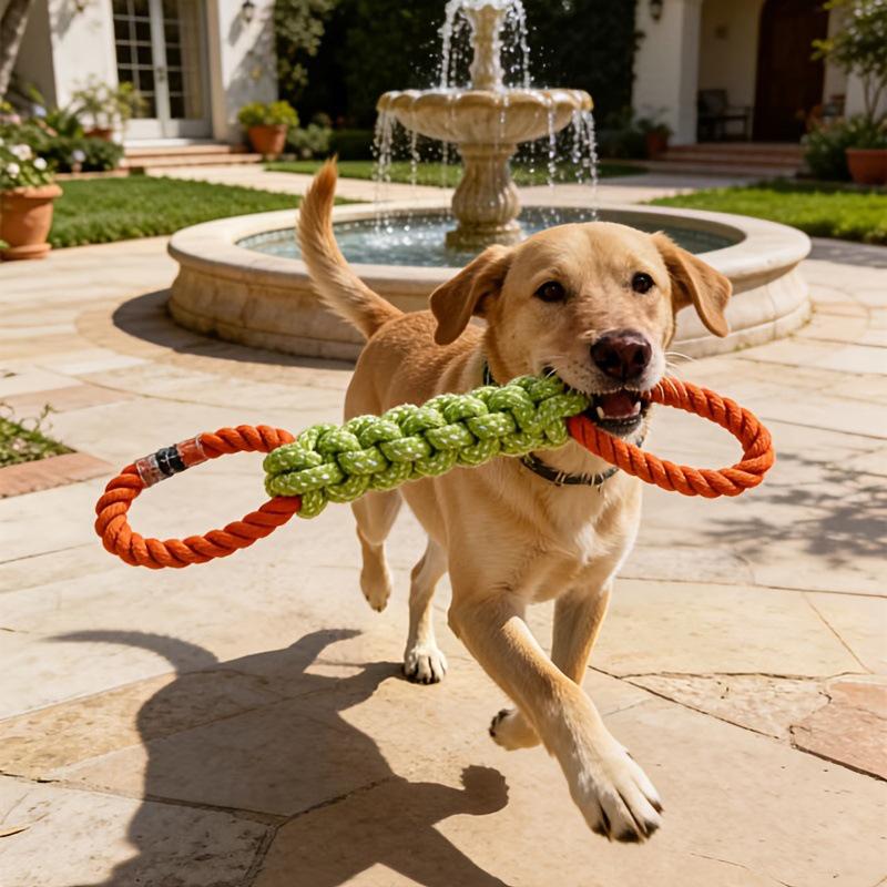 Pet Playtime Dog Toy Rope Double-Ring Cotton Blend for Interactive Enjoyment