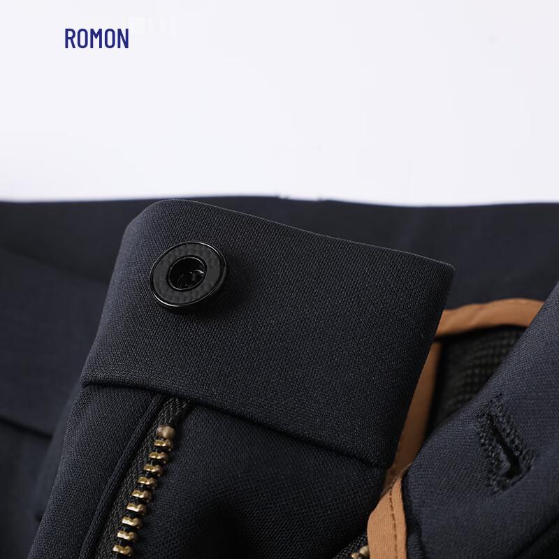 ROMON Men's Wool Blend Fleece Lined Straight-Leg Business Casual Trousers