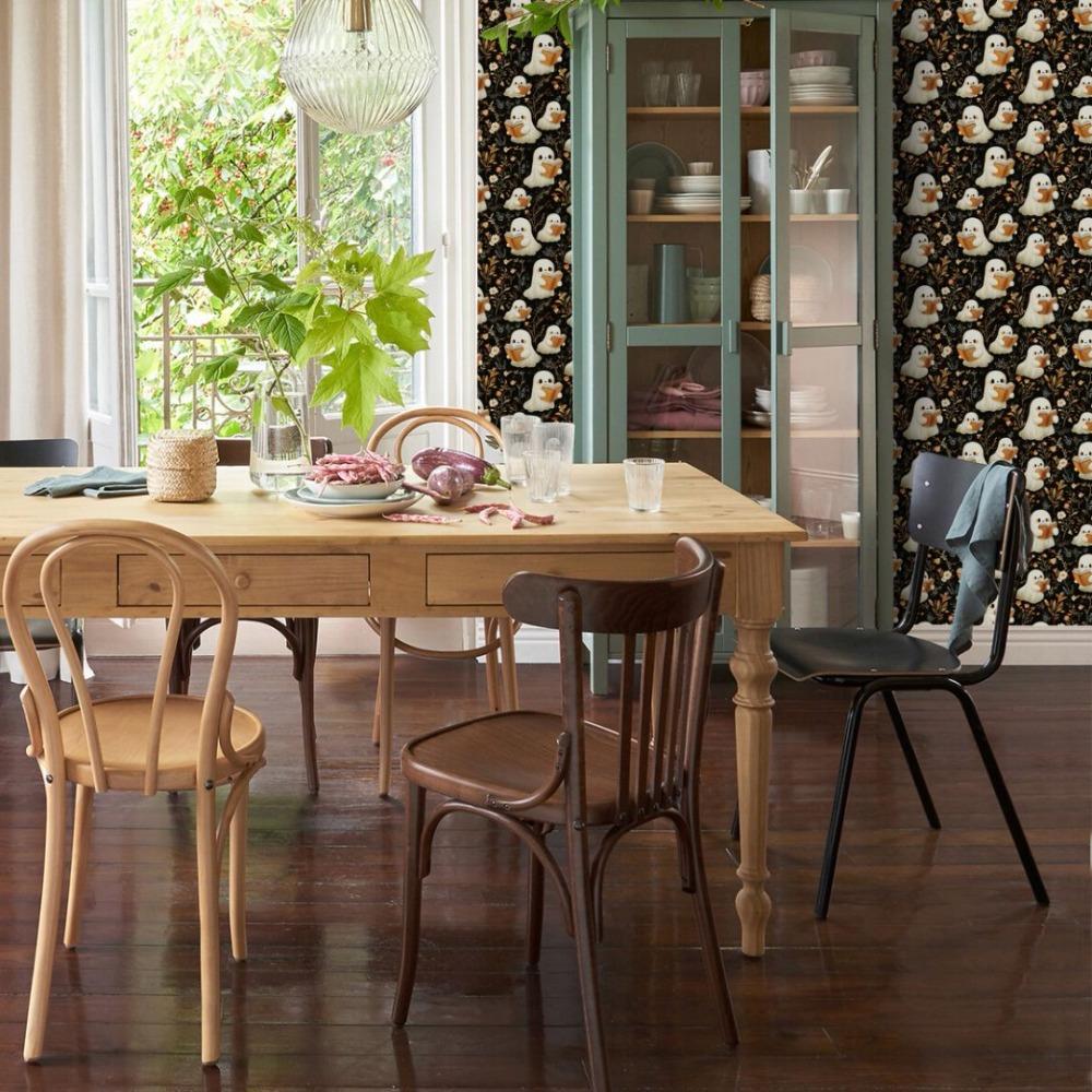 2pcs Halloween Self-Adhesive Wall Stickers Removable Cute Ghosts Wallpaper Dark Style Peel and Stick Wallpaper with Flower Halloween Themed Wallpaper