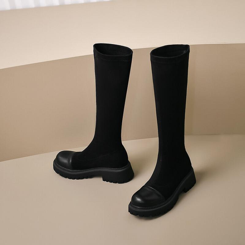 

Женские высокие сапоги на осень и зиму, средний каблук, толстая подошва, нескользящие, квадратный каблук, большой размер, женские сапоги, резиновая подошва, замшевый верх, сапоги-рыцари 39