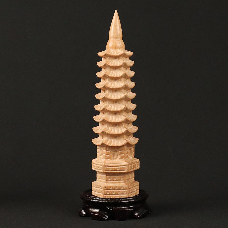 Pagoda di Wenchang in Legno di Pesco Ornamento da Scrivania - Squisito Regalo Culturale