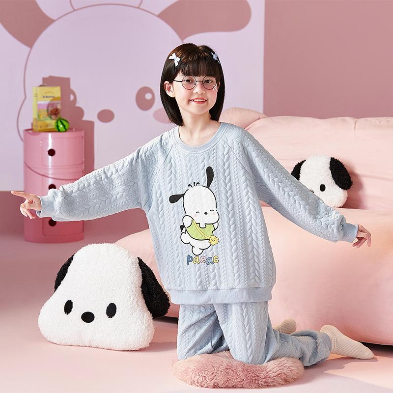 Kinder Flanell Pyjama Set Jungen Mädchen Warm Langarm Oberteil Und Hose Nachtwäsche Winter Haus Nachtwäsche