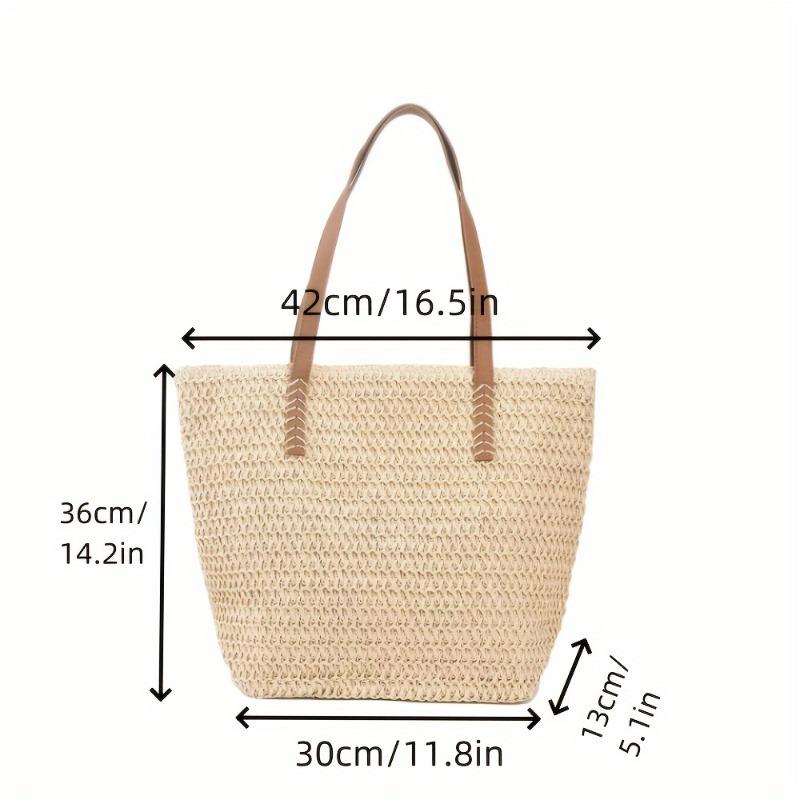 

Simple one-shoulder straw woven bag New woven bag Women s large-capacity tote bag Versatile straw bag Resort wind beach bag welt zipper
