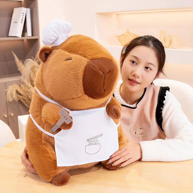 Chef Capybara Plush Toys Cartoon Cute Kapibala Capybara Plush Toy Chef Holdind Bread Ugly Cute Doll for Accompany Toys Gifts