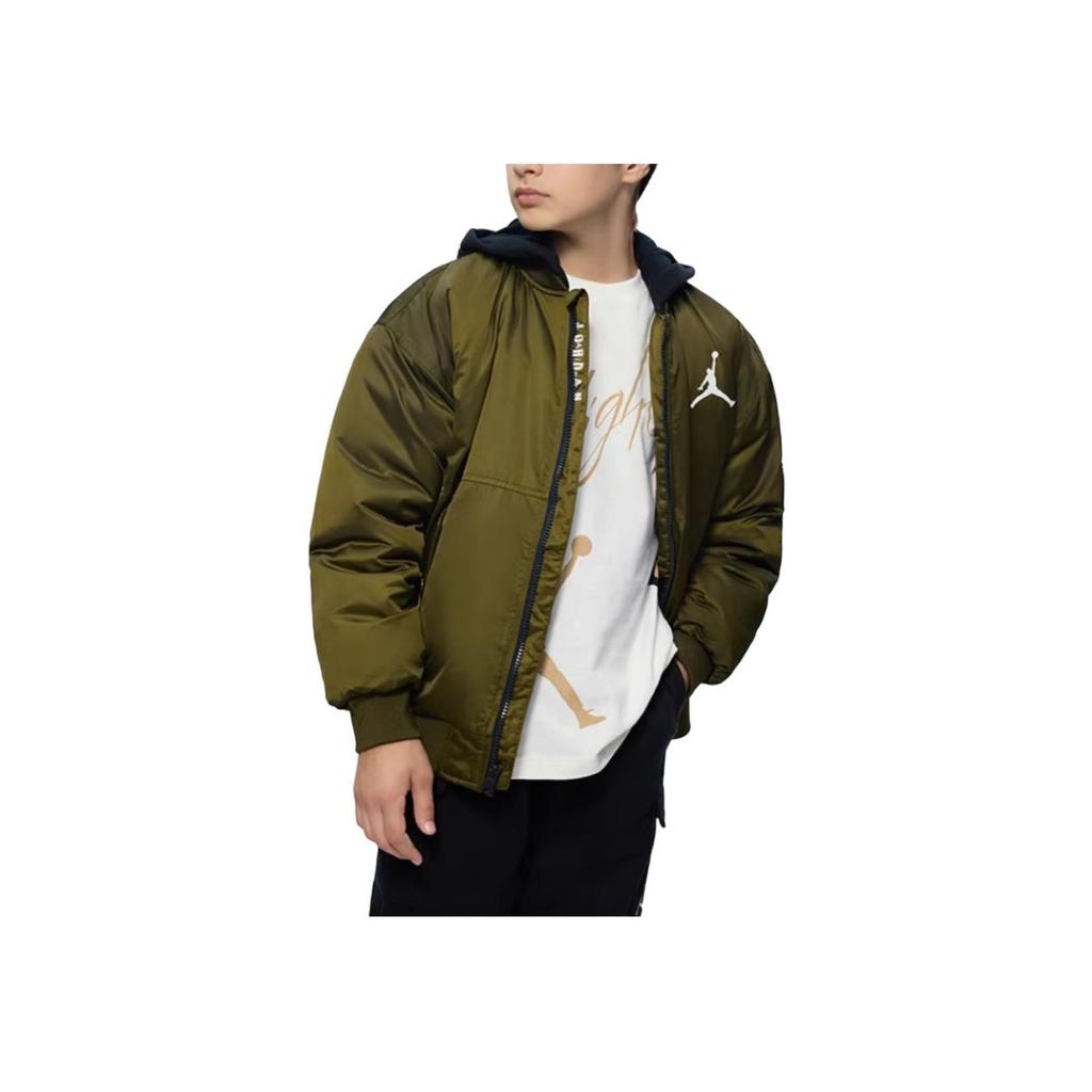Jordan Modische Kapuzenjacke mit Logo-Print, langärmlig, aus Baumwolle, Kinderjacken, Efeugrün JD2342011GS-002