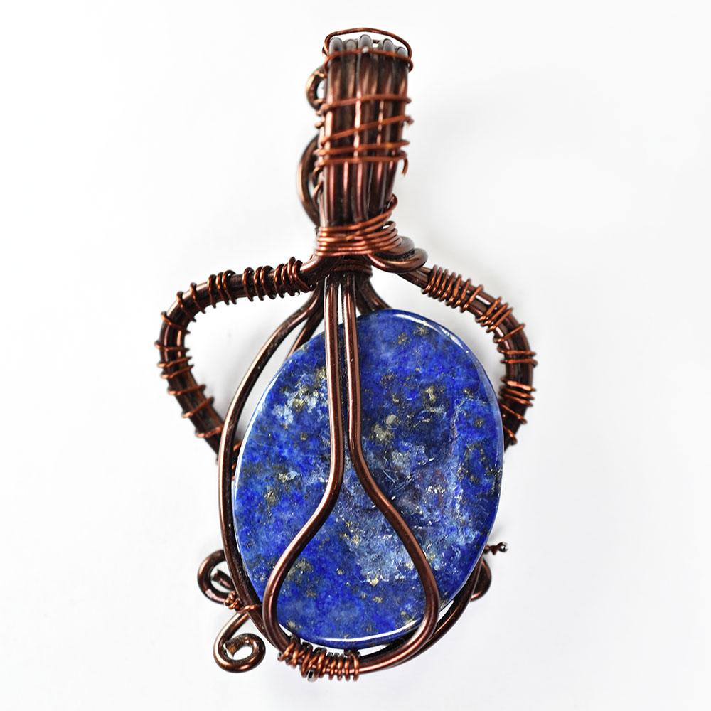 Natural Lapis Lazuli Pendant 72 ct Handmade Copper Wire Wrapped Oval Gemstone Jewelry Gift