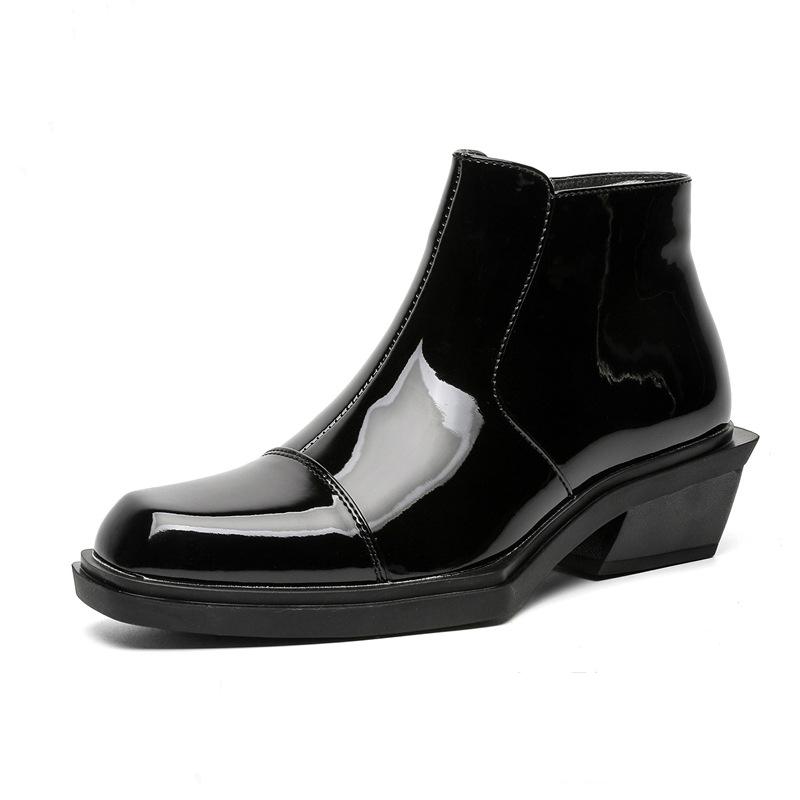 

мужская мода панк хип-хоп челси дизайнерские туфли с квадратным носком ковбойские лакированные ботинки крутые трендовые на платформе до щиколотки ботильоны 280 чёрный