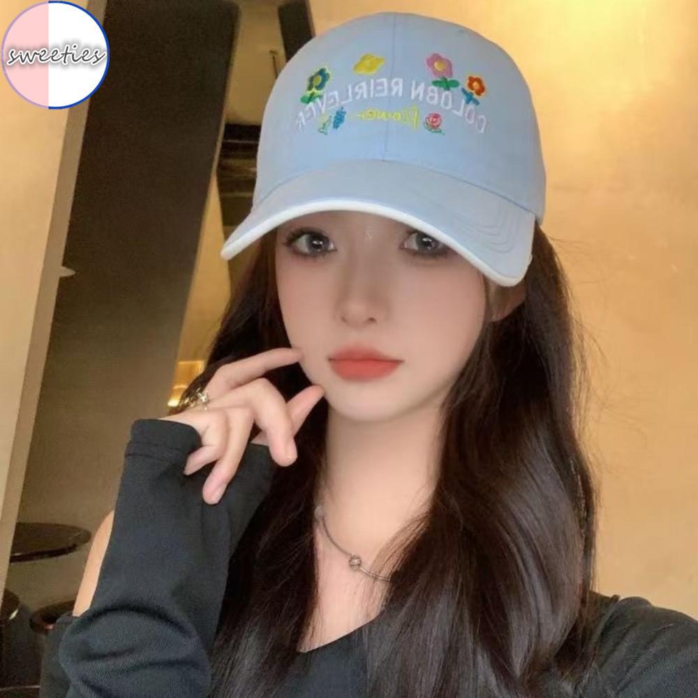 Spring Flower Baseball Cap Sweet Letter Embroidery Fashionable Women's Sun Protection Duckbill Cap