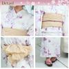 RAVIR Yukata Lovely Wisteria and Pink Fluffy Obi Belt and One Size Fits All Women's 3-Piece Set, Designs, Sandals, Cream,
