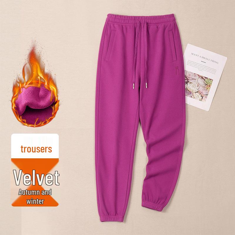 Women's Cream Fleece Sweatpants, Casual Loose Fit, Thickened for Autumn/Winter, Elastic and Warm Joggers, 420g.