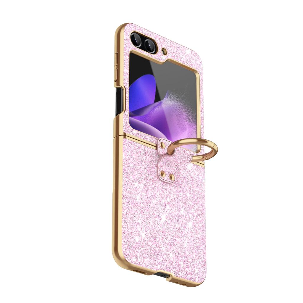 Luxury Plating Bling Glitter Ring Holder Phone Case For Samsung Galaxy Z Flip 6 5 4 Flip6 Flip5 Flip4 Flip3 Hard Plastic Cover