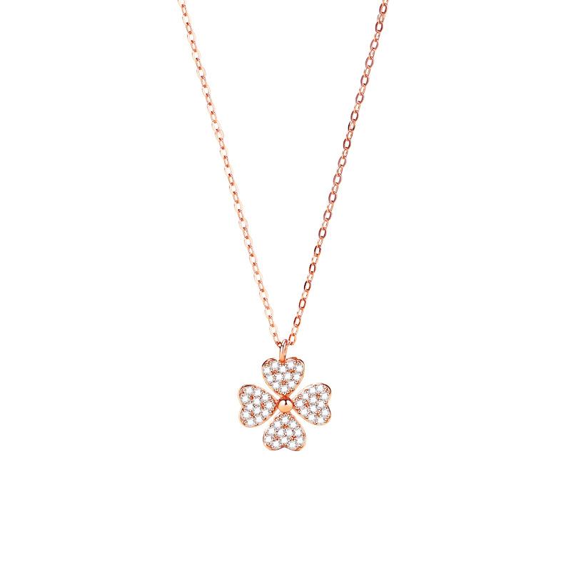Diamond-Encrusted Four-Leaf Clover Necklace Women'S Fashion Light Luxury High-End Design Ins Style Jewelry Premium