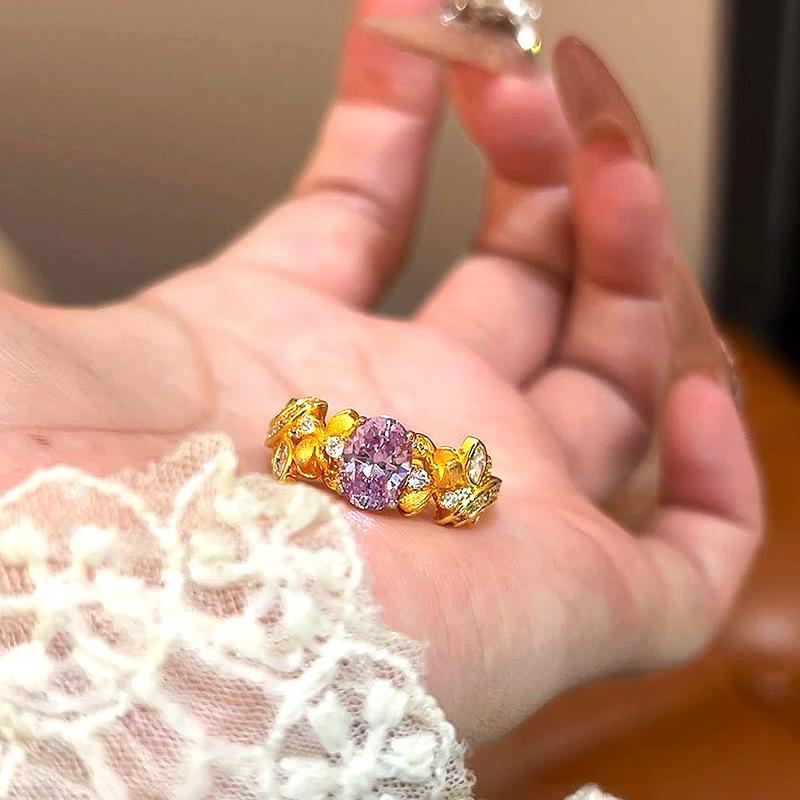 Vintage Palace Style Purple Zircon rings for women Light Luxury Exquisite flower ring Wedding Party Fine  adjustable