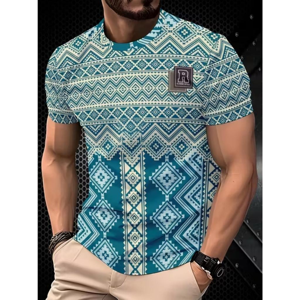 New Summer Men's Fashion T-shirt Personality Simple Pattern Printed Men's T-shirt Top