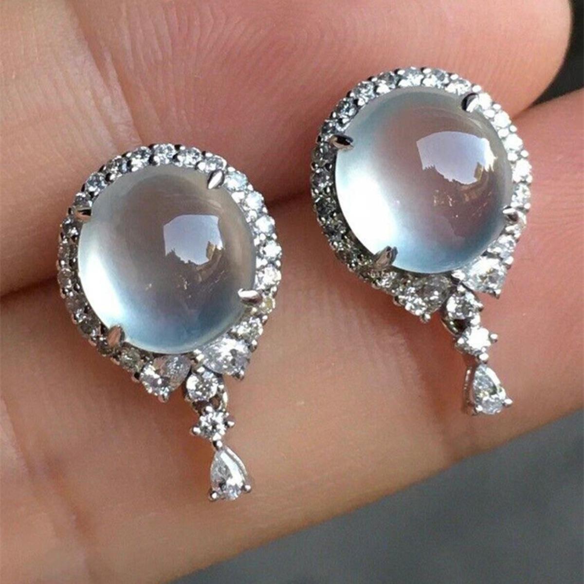 Elegant Geometric Teardrop Accent White Moonlight Stud Earrings
