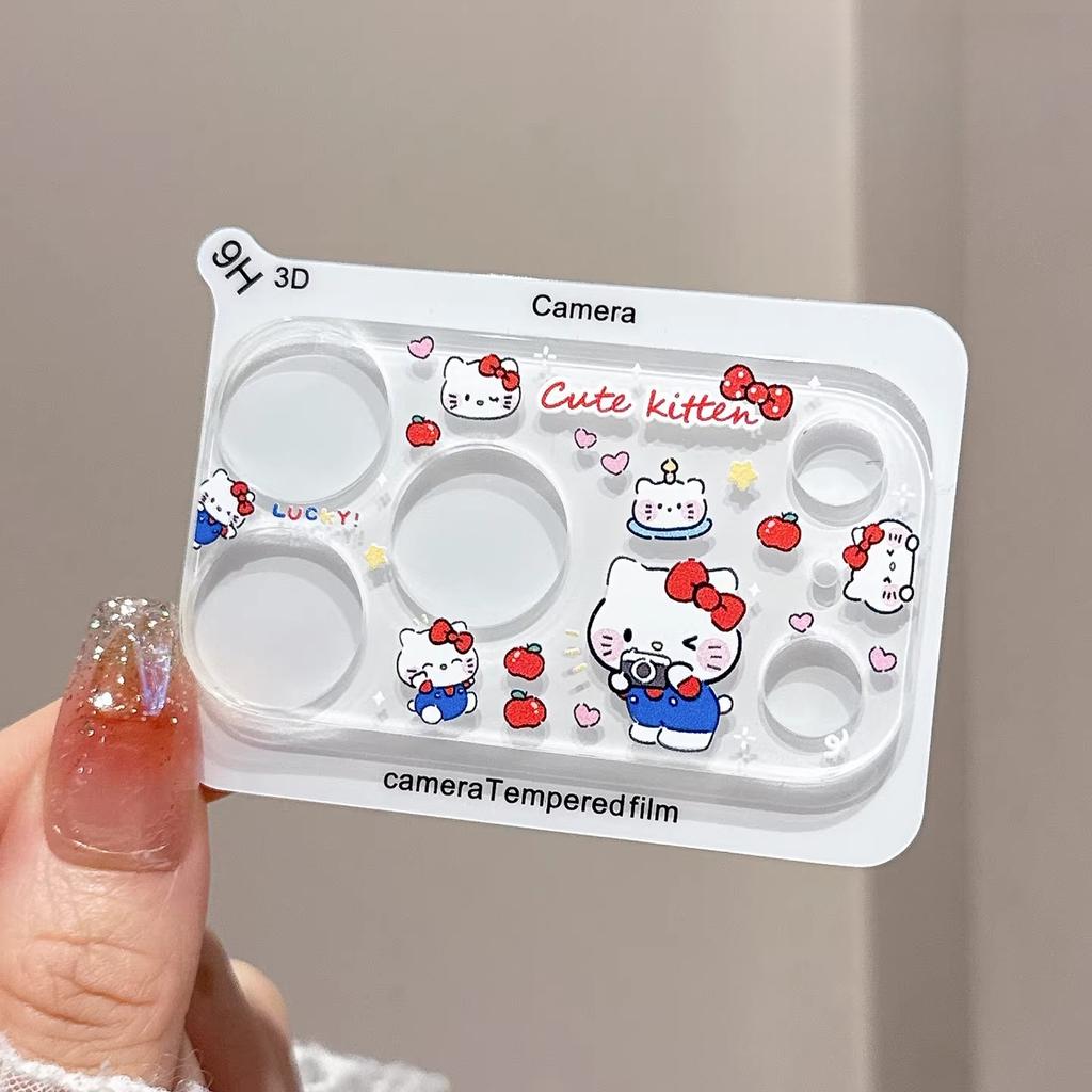 INS Korean Cute Cartoon Clear 9H HD Lens Tempered Glass Film For IPhone 17 Pro Max 16 15 14 Full Back Camera Protector