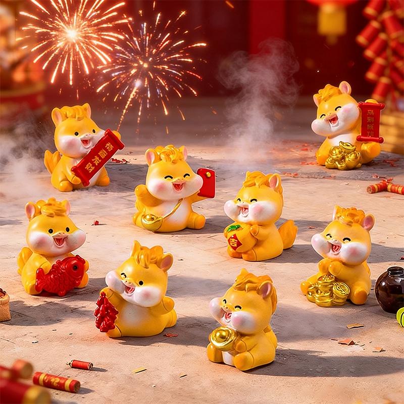 2026 New Year Resin Pony Decoration Ornament Mini Car Desktop Ornament New Year Birthday Blessing Gift Spring Festival Crafts