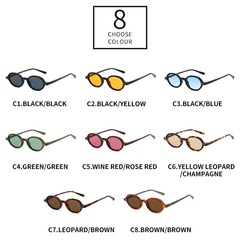 SO&EI Fashion Small Oval Sunglasses Rivets Women Shades UV400 Vintage Punk Men Candy Color Sun Glasses