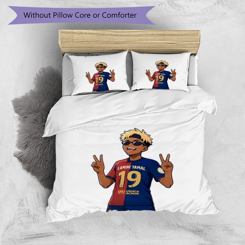 Lamine Yamal Football Graphic Bedding Set,Cozy Bed Linen for Teen Boys Bedroom Decoration,Perfect Birthday Gift,Washable Duvet Cover with Pillowcases,
