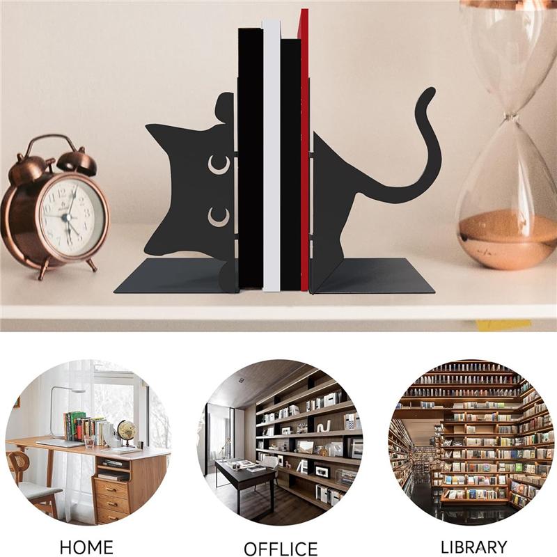 Good-1 Piece Cute Cat Book Ends,Decorative Book Ends, Book Ends Metal For Shelves,Bookshelf Decorative Objects,Home Desk Bookshe