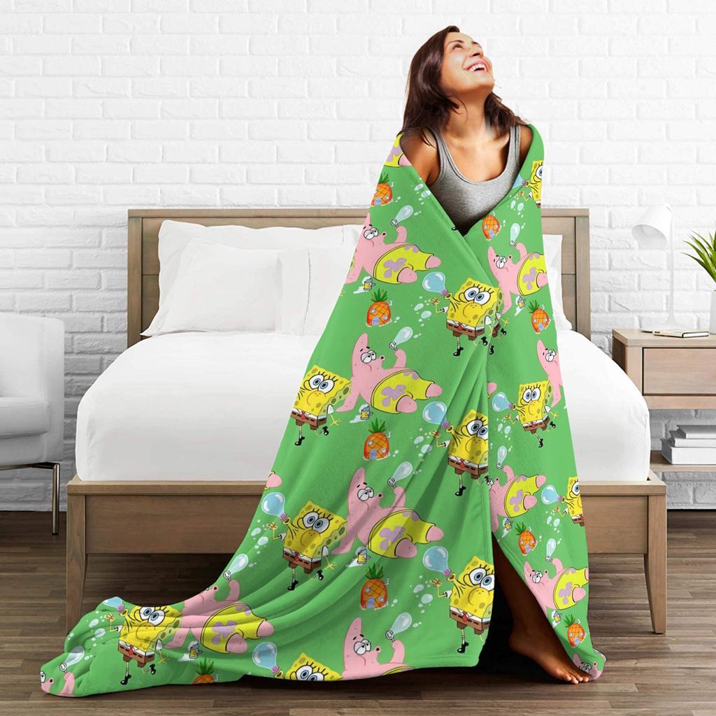 SpongeBobs Green Pineapple Tile Flannel Blankets Autumn Warm Throw Blanket for Girls Boys Couch Bed Bedspread Sofa Bed Cover