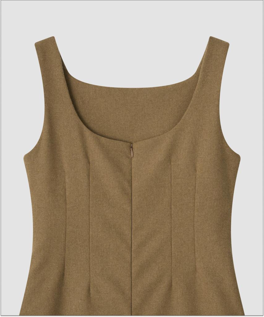 Deolil Boat Neck Wool Dress_Beige