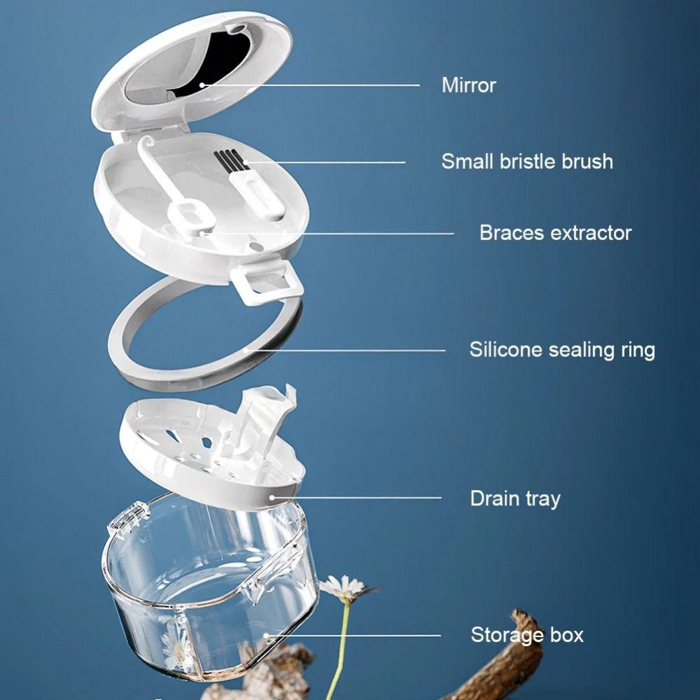 Double Layer Orthodontic Retainer Box Leak-proof Magnetic Cap Braces Storage Case Portable with Cleaning Brush