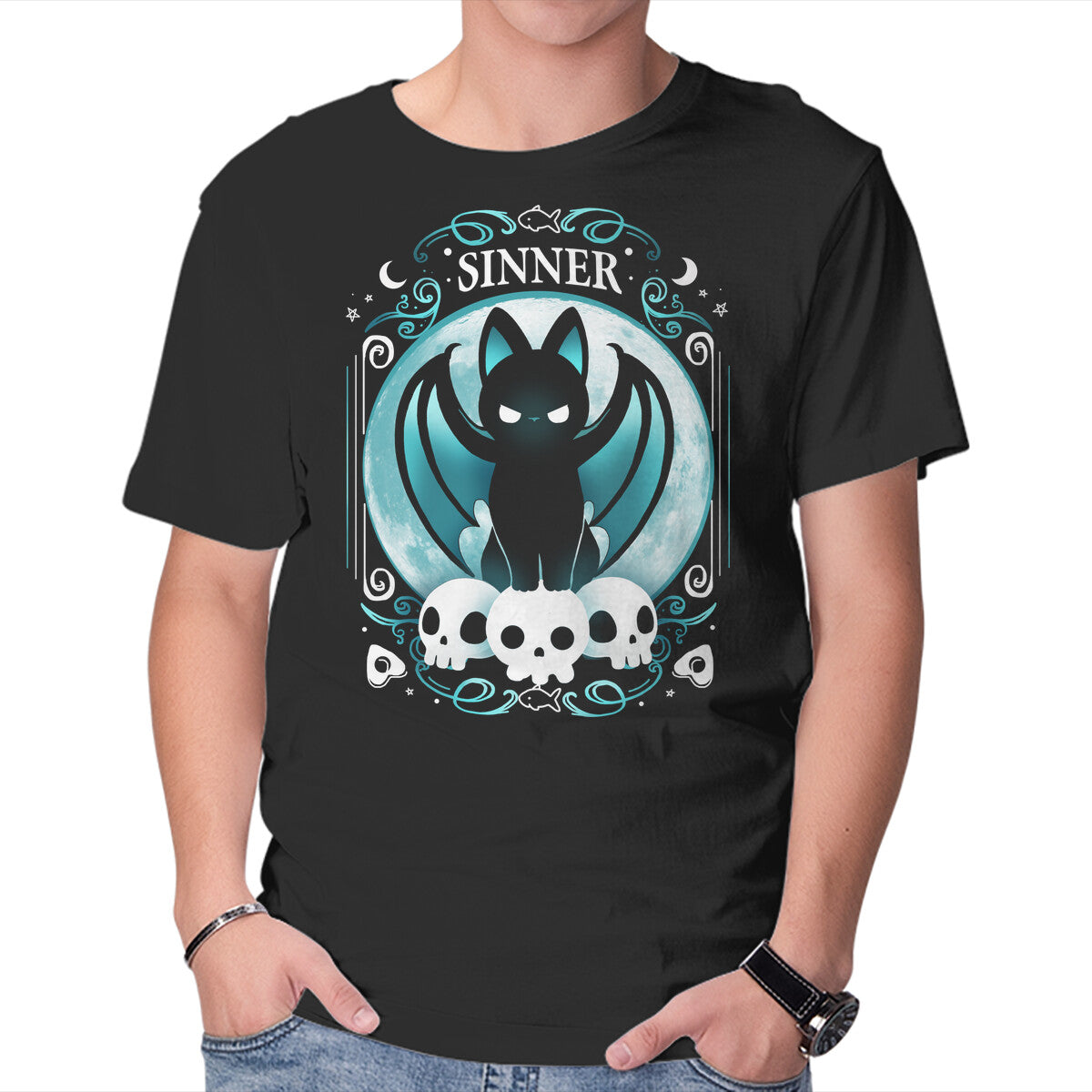 Unisex Crew Neck T-Shirt Sinner Cat Graphic Short Sleeve Casual Tee XXXL