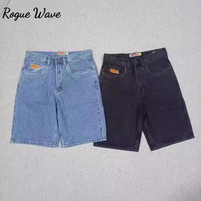 RogueWave American Retro New Y2K Antique Patchwork Embroidered Irregular Denim Shorts for Men and Women Loose Harajuku Casual Shorts