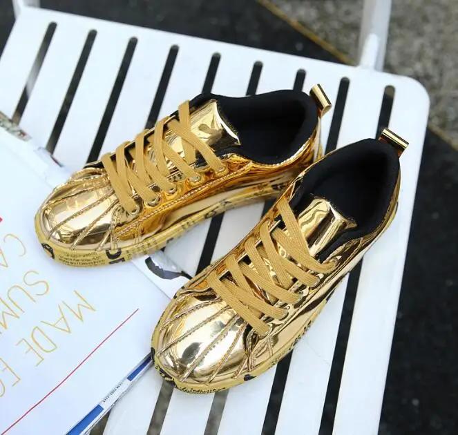 Mode Neue Männer Schuhe Fashiona Lackleder Sneakers Tops Gold Silber Hip Hop Stiefel Glänzend Beleuchtete Marke Designer Schuhe Flats Größe 46
