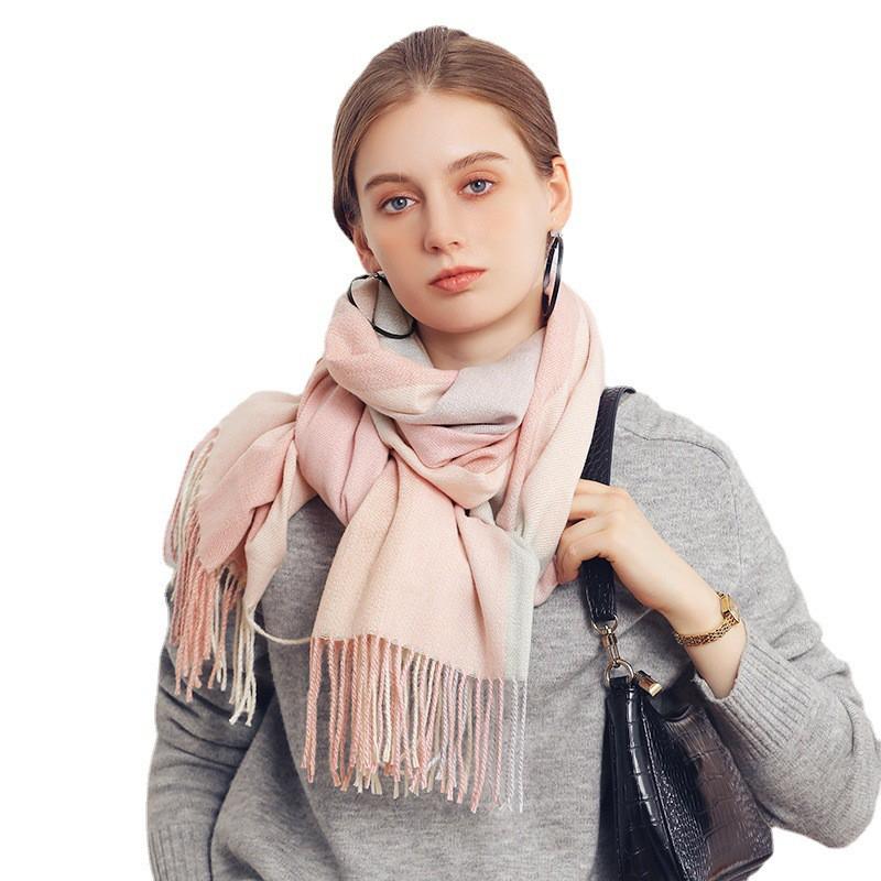 Soft Acrylic Plaid Scarf Women Winter Warm Shawl With Fringe Casual Chic Accessory