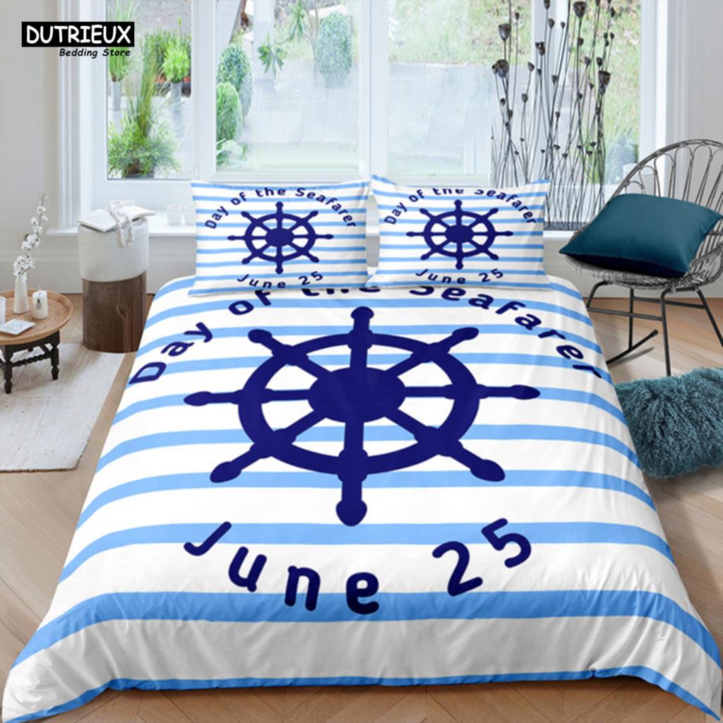 Luxury 3D Nautical Anchor Print Duvet Cover Set 2/3 Pcs With Pillowcase Bedding Set Full Queen King Size Boys Adults Duvet Cover