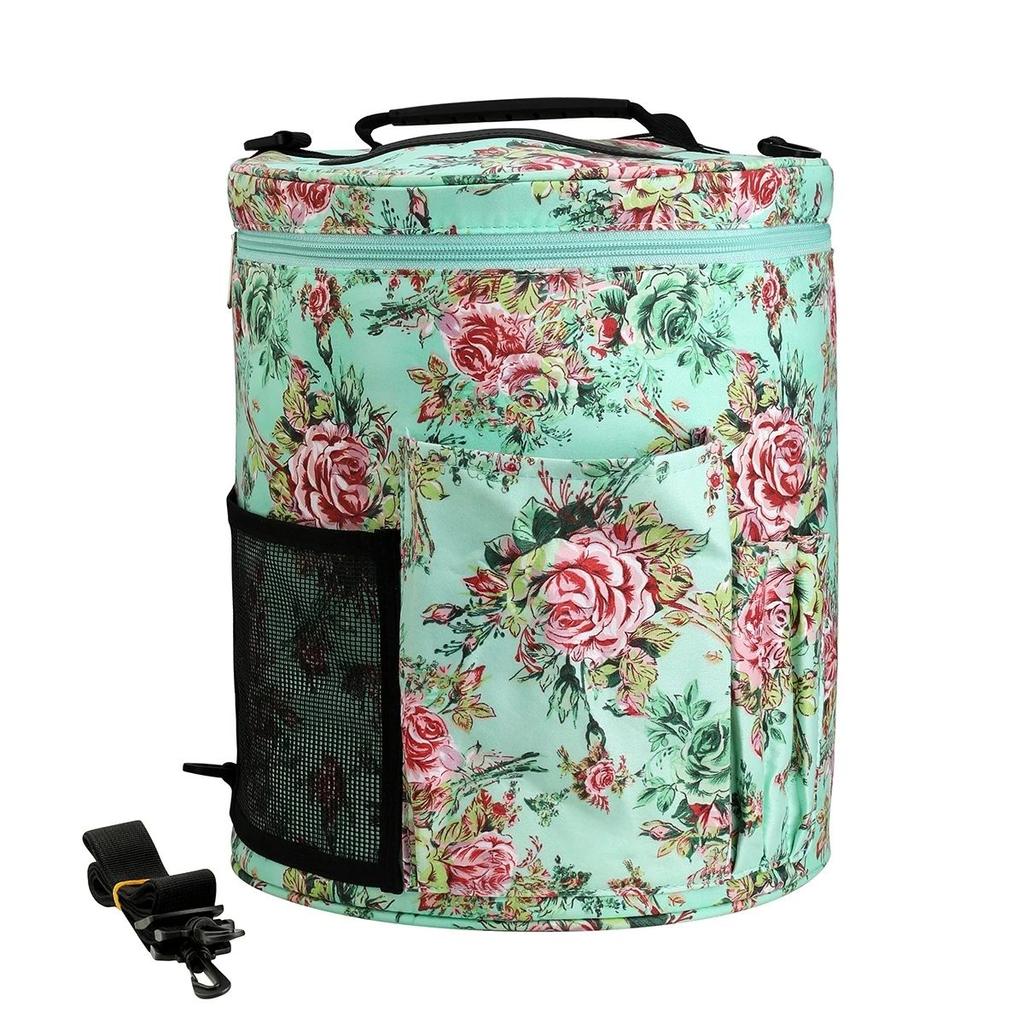 New Weaving Tool DIY Yarn Storage Bag Peony Crochet Woven Storage Bag One Shoulder Printed Round Bucket Bag Luggage Square Bag