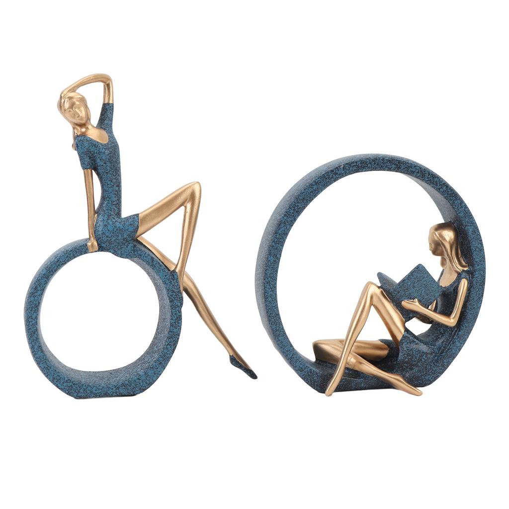 2PCS Resin Figurines Reading A Book Yoga Girl Modern Aesthetic Art Sculptures Bookshelf Bookcase Sta