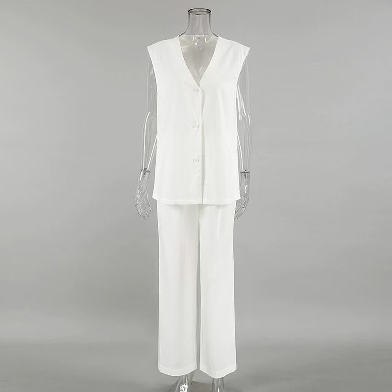 

Fashion Style New Sleeveless Loose Vest Pants Suit Homewear Loose Vest and Pants Set White L
