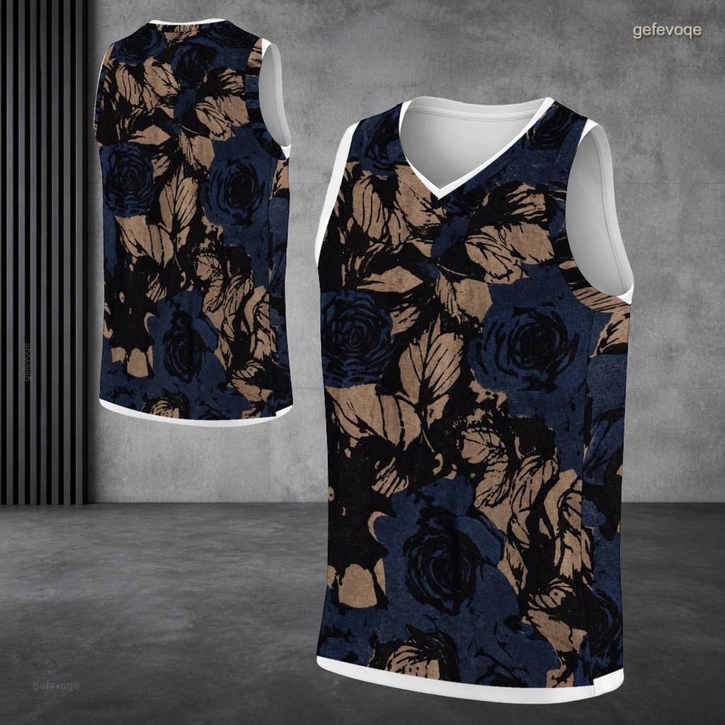Men s Plus Size V Neck Sleeveless Floral Printed Straight Hem Tank Top