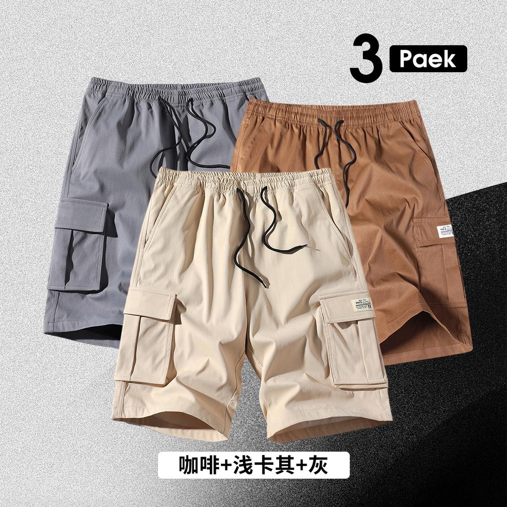 Large Size Shorts Men's Summer Solid Color Five-point Pants New Multi-pocket Loose Large Size Beach Pants Tooling