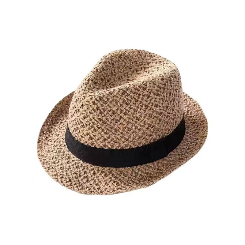 Jazz Straw Hat British Curled Top Hat Summer Men's and Women's Hollow Hat Gentleman's Hat Tide Travel Sunshade Sun Protection Hat