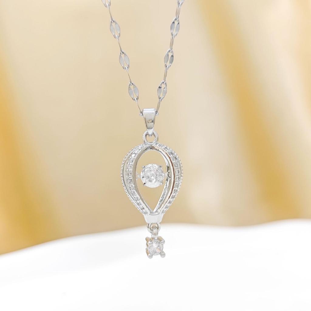 Elegant Women's Diamond Pendant Necklace - Hot Air Balloon Design, Versatile Clavicle Chain