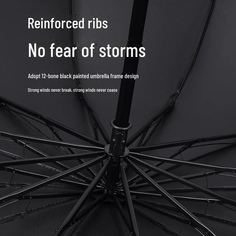 Twelve-Bone Oversized Folding Men's Umbrella: Custom Logo, Dual-Use for Sun and Rain