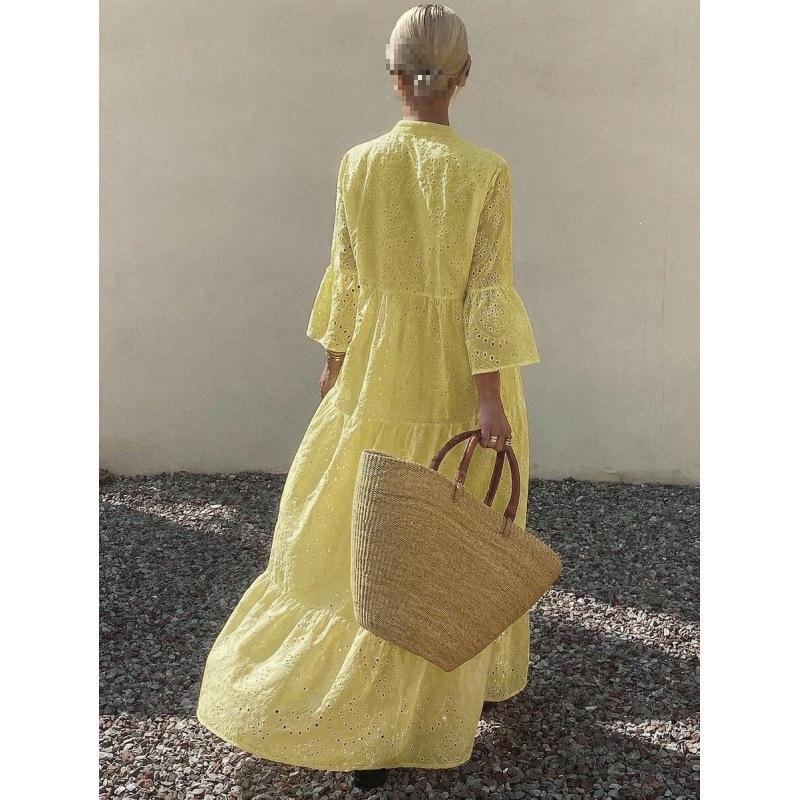 European and American casual vacation style medium and long dress women's summer new temperament loose skirt
