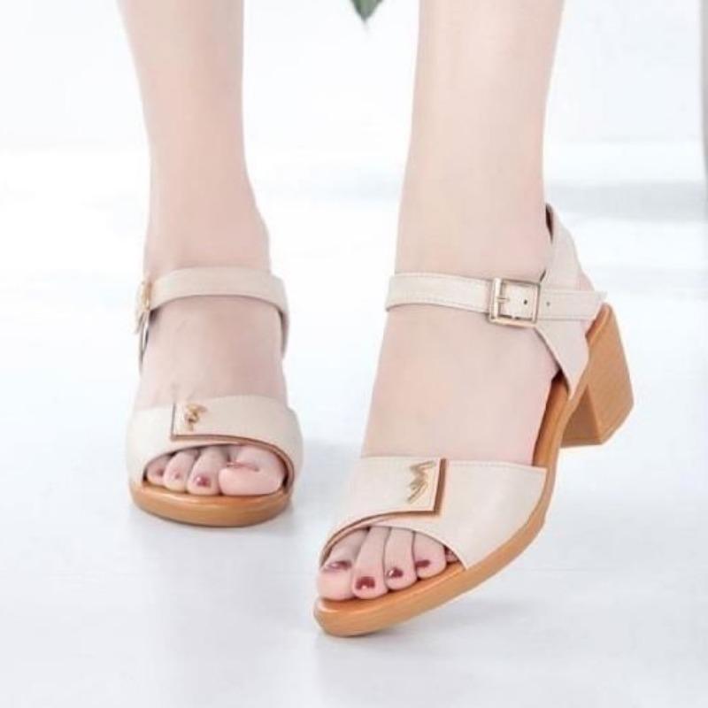 One-word thick heel shoes medium heel soft sole non-slip sandals medium old women's style medium 2 summer women's sandals
