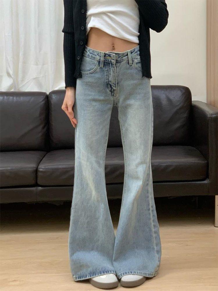 

Джинсы с высокой посадкой светлого цвета микро-клеш женские летние взрывные большого размера узкие расклешенные брюки-подковы ретро мешковатые длинные джинсы для леди 4XL