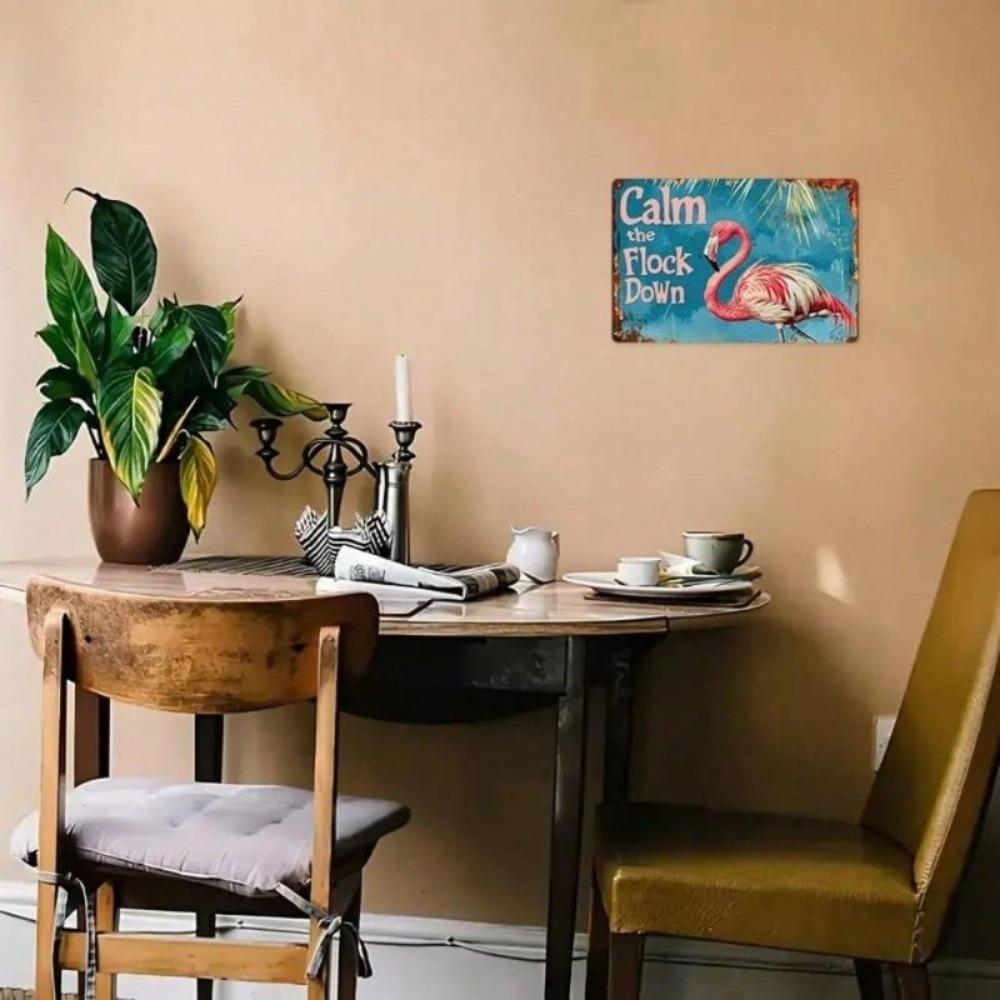 Gofsun Funny Flamingo Metal Sign Retro Wall Art Calm The Flock Down Decor 8x12 Inches
