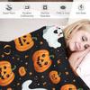Cute Ghost Pumpkin Flannel Throw Blanket Black Background Jack O Lantern Moon Star Halloween Soft Blanket