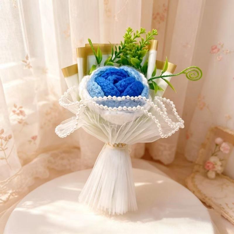 15cm Mini Handmade Crochet Flower Bouquet Artificial Flowers Valentine's Mother's Romantic Gift Desktop Decoration