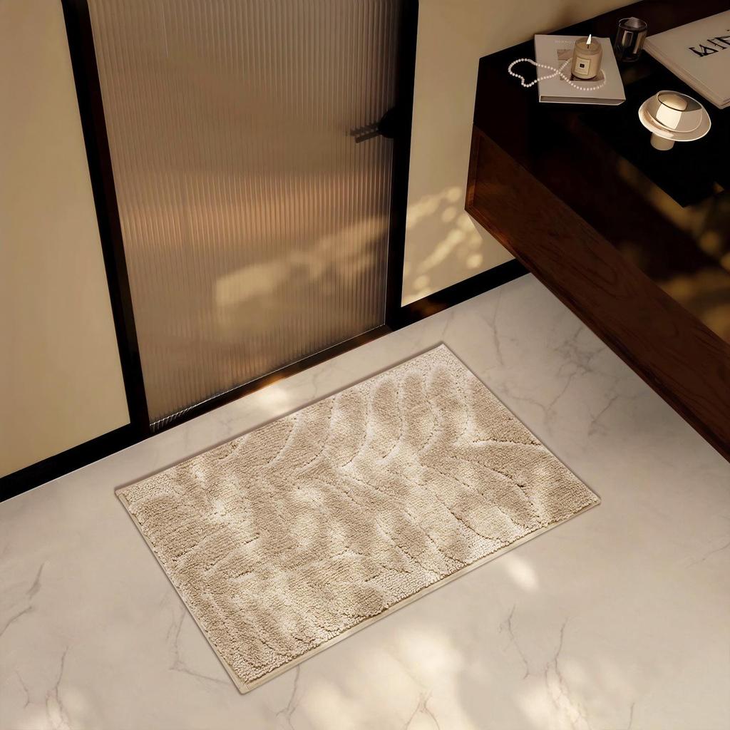 Cross-Border Leaf Flocked Bathroom Mat: High-Low Pile, Absorbent, Non-Slip, Quick-Drying Toilet Entrance Foot Pad.