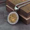 Rotating Wolf Viking Rune Necklace Stainless Steel Chain Tree of Life Pendant Men Gift with Wooden Box
