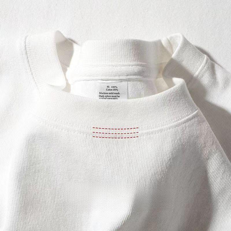 PINLIAN FASHION 100% Katoen 300g Zwaar Kortmouwig T-shirt Voor Mannen En Vrouwen Zomer Ronde Hals Effen Kleur Losse Pasvorm Grote Maten Student Casual Top L wit