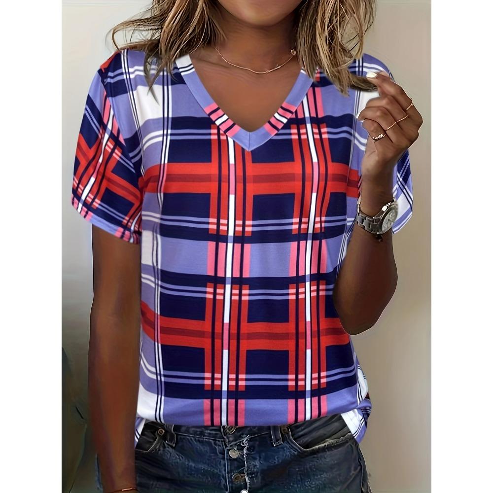 T-Shirt Women Elegant Simple V-Neck Short Sleeve 3D Print Floral Print Top Summer Casual Ladies T-Shirt Vintage Pullover Tops